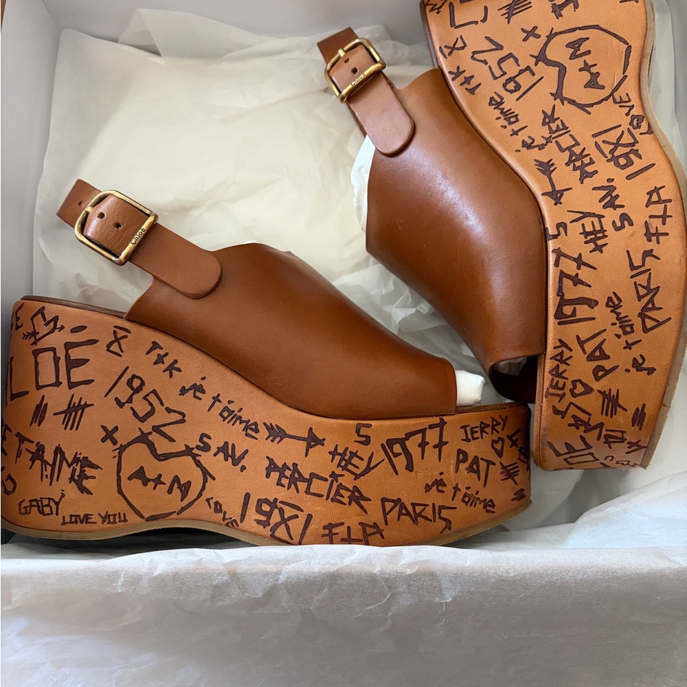Chloe Brown Graphic Platform Sandals